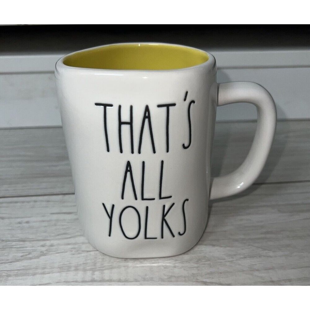 Rae Dunn “That’s All Yolks” 160z Coffe Mug Yellow Inside